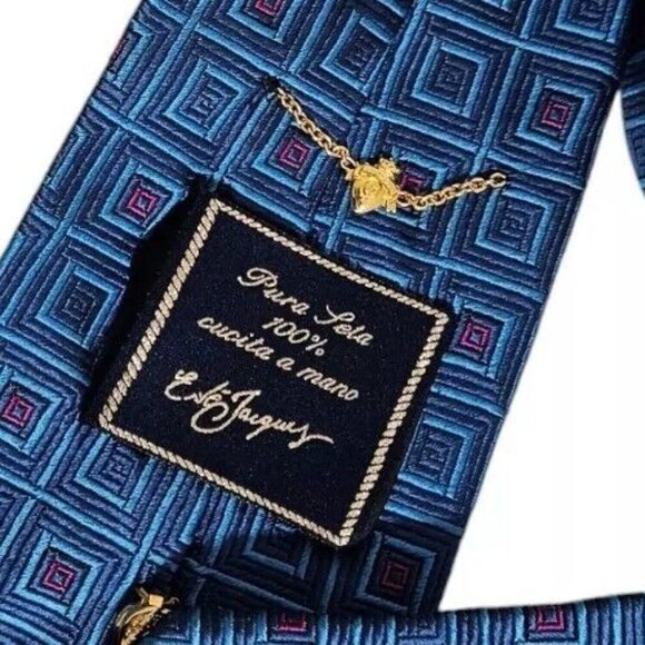ERVÉ JACQUES Blue Geometric Silk Tie ITALY 59”/ 4” EC - Picture 2 of 5